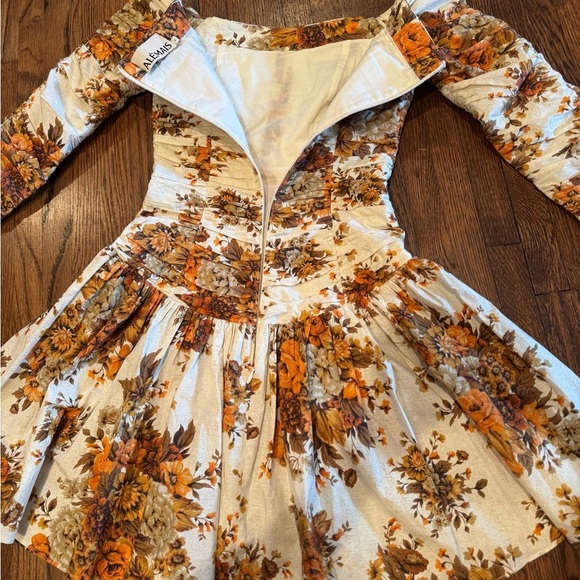 Alemais Orange Floral Long Sleeve Off the Shoulder Drop Waist Mini Dress XXS XS - Picture 5 of 13